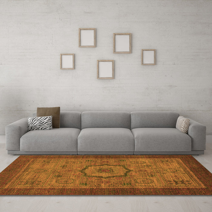 Machine Washable Abstract Orange Modern Area Rugs in a Living Room, wshabs1318org