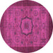 Round Machine Washable Abstract Pink Modern Rug, wshabs1318pnk