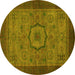 Round Machine Washable Abstract Yellow Modern Rug, wshabs1318yw