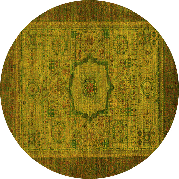 Round Abstract Yellow Modern Rug, abs1318yw