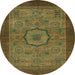 Round Machine Washable Abstract Hazel Green Rug, wshabs1318