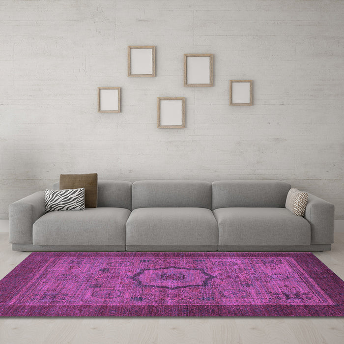 Machine Washable Abstract Purple Modern Area Rugs in a Living Room, wshabs1318pur