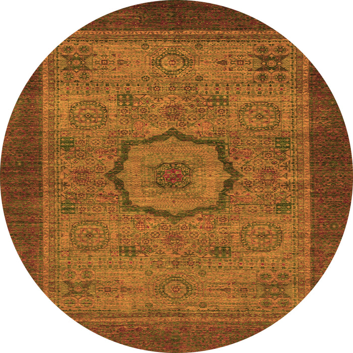 Round Machine Washable Abstract Orange Modern Area Rugs, wshabs1318org