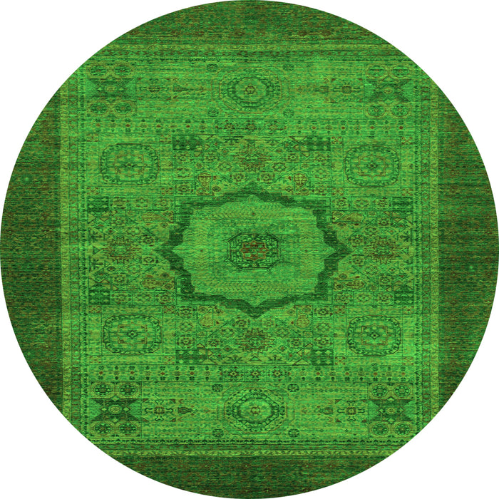 Round Machine Washable Abstract Green Modern Area Rugs, wshabs1318grn