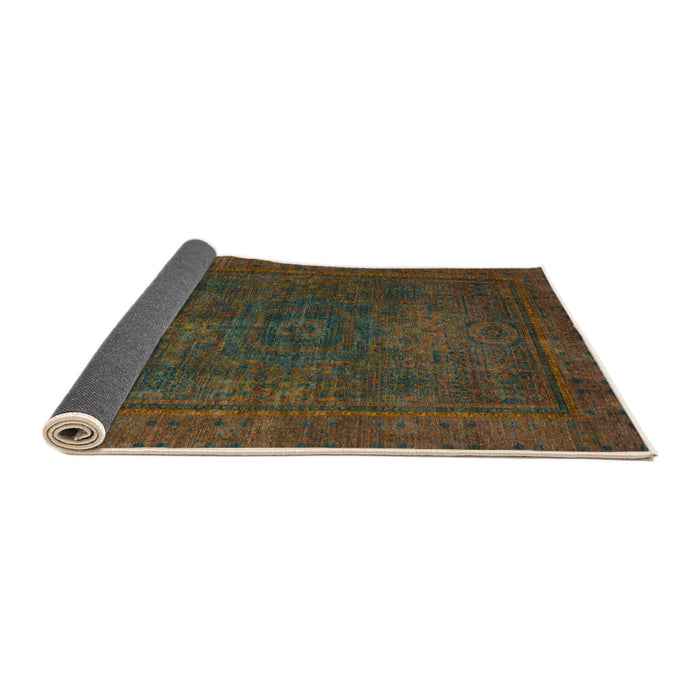 Sideview of Abstract Antique Bronze Green Modern Rug, abs1319