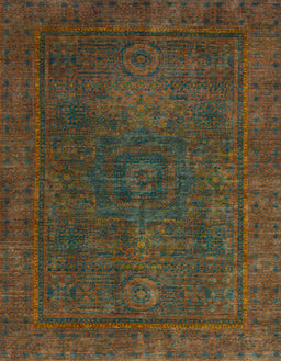 Machine Washable Abstract Antique Bronze Green Rug, wshabs1319