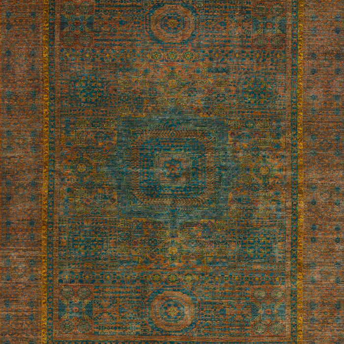 Machine Washable Abstract Antique Bronze Green Rug, wshabs1319