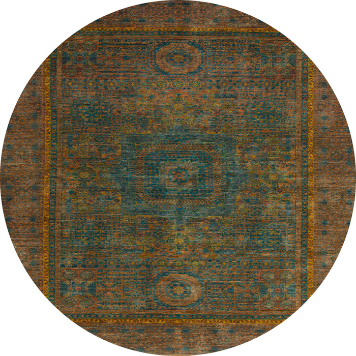 Round Machine Washable Abstract Antique Bronze Green Rug, wshabs1319