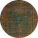 Round Machine Washable Abstract Antique Bronze Green Rug, wshabs1319