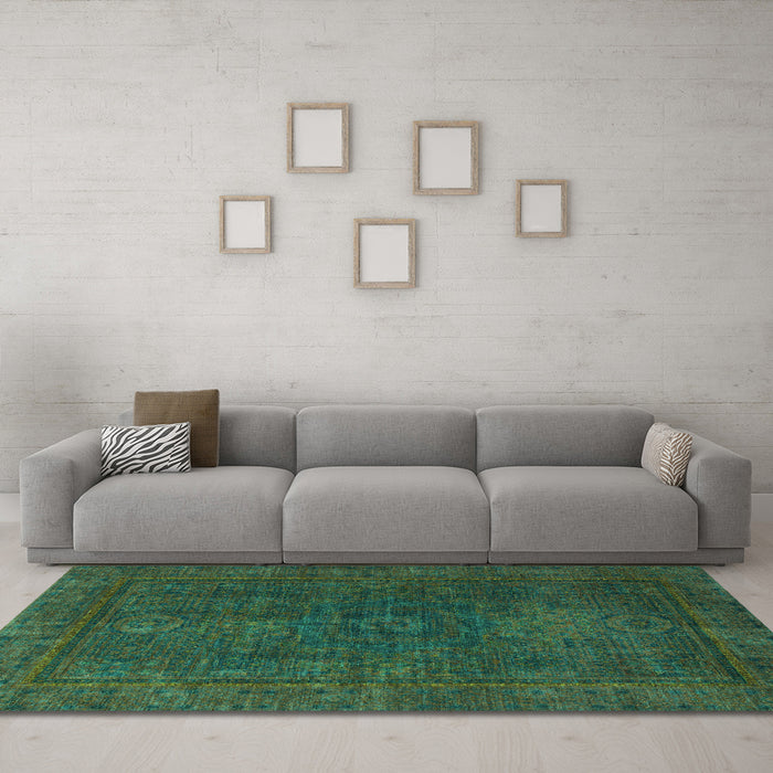 Machine Washable Abstract Turquoise Modern Area Rugs in a Living Room,, wshabs1319turq