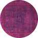 Round Machine Washable Abstract Pink Modern Rug, wshabs1319pnk