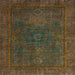 Square Machine Washable Abstract Antique Bronze Green Rug, wshabs1319