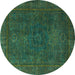 Round Machine Washable Abstract Turquoise Modern Area Rugs, wshabs1319turq