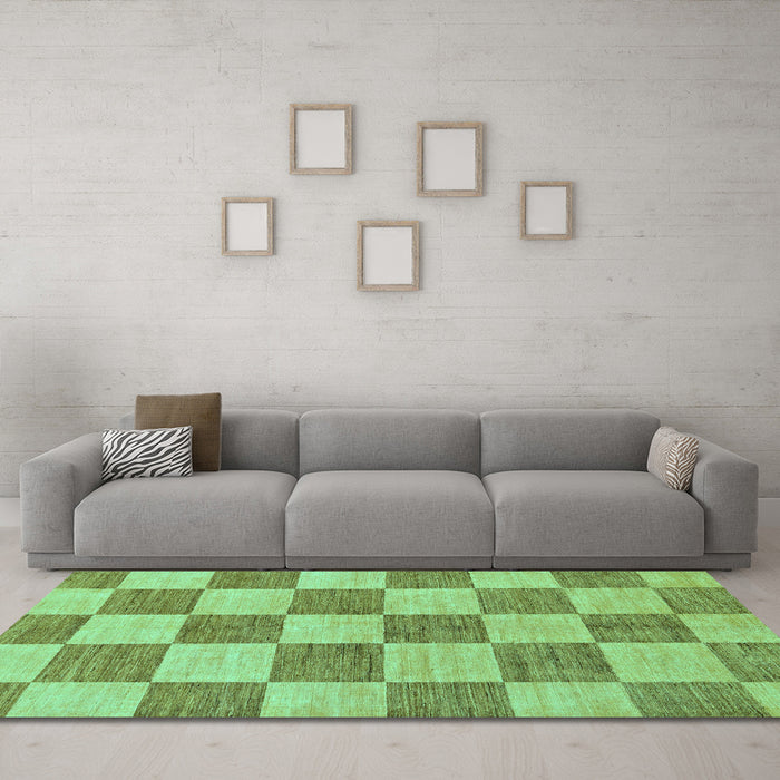 Machine Washable Checkered Turquoise Modern Area Rugs in a Living Room,, wshabs131turq