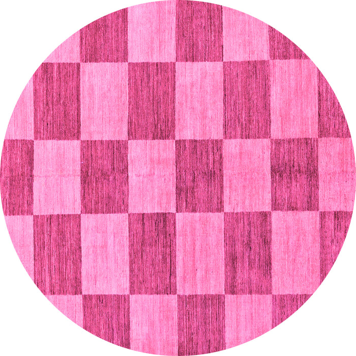 Round Machine Washable Checkered Pink Modern Rug, wshabs131pnk