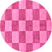 Round Machine Washable Checkered Pink Modern Rug, wshabs131pnk