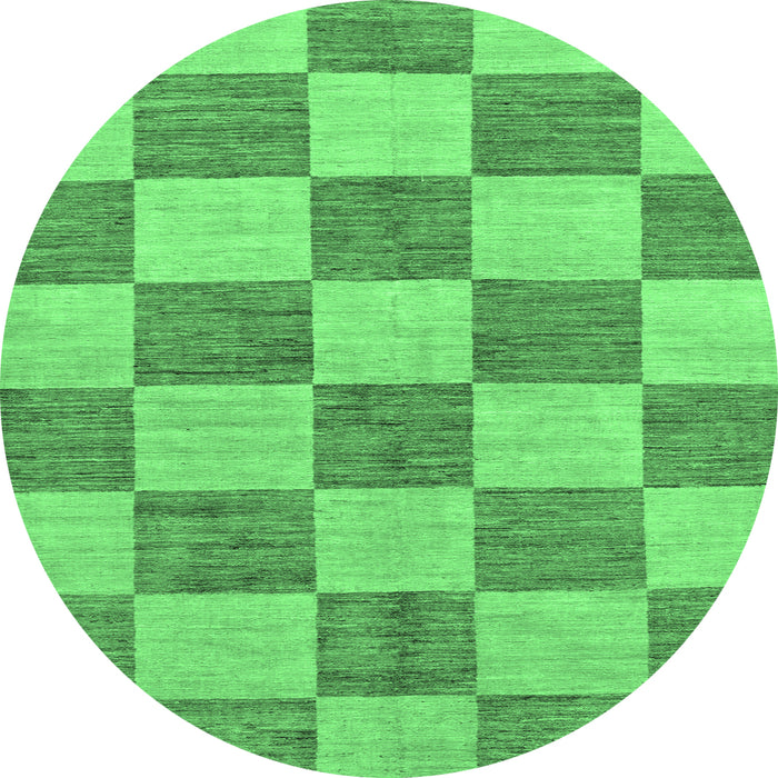 Round Machine Washable Checkered Emerald Green Modern Area Rugs, wshabs131emgrn