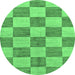 Round Machine Washable Checkered Emerald Green Modern Area Rugs, wshabs131emgrn