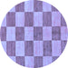 Round Machine Washable Checkered Blue Modern Rug, wshabs131blu