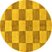 Round Checkered Yellow Modern Rug, abs131yw