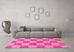 Machine Washable Checkered Pink Modern Rug in a Living Room, wshabs131pnk