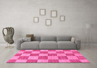 Machine Washable Checkered Pink Modern Rug, wshabs131pnk