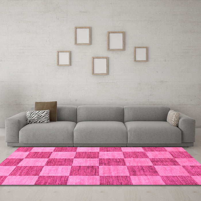 Machine Washable Checkered Pink Modern Rug in a Living Room, wshabs131pnk