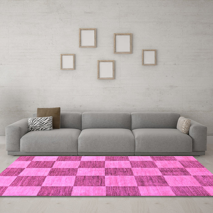 Machine Washable Checkered Purple Modern Area Rugs in a Living Room, wshabs131pur