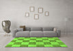 Machine Washable Checkered Green Modern Area Rugs in a Living Room,, wshabs131grn