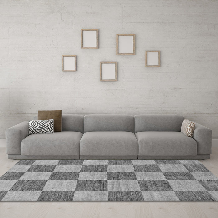 Machine Washable Checkered Gray Modern Rug in a Living Room,, wshabs131gry