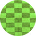 Round Machine Washable Checkered Green Modern Area Rugs, wshabs131grn