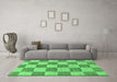 Machine Washable Checkered Emerald Green Modern Area Rugs in a Living Room,, wshabs131emgrn