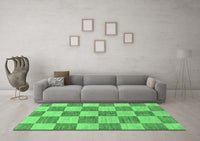 Machine Washable Checkered Emerald Green Modern Rug, wshabs131emgrn