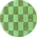 Round Machine Washable Checkered Turquoise Modern Area Rugs, wshabs131turq