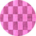 Round Machine Washable Checkered Purple Modern Area Rugs, wshabs131pur
