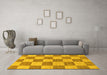 Machine Washable Checkered Yellow Modern Rug in a Living Room, wshabs131yw