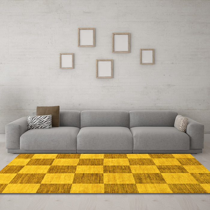 Machine Washable Checkered Yellow Modern Rug in a Living Room, wshabs131yw