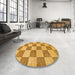 Round Machine Washable Abstract Orange Rug in a Office, wshabs131