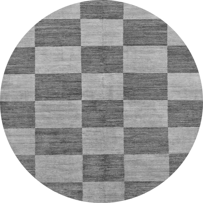 Round Machine Washable Checkered Gray Modern Rug, wshabs131gry