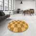 Round Abstract Orange Checkered Rug in a Office, abs131