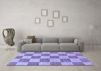 Machine Washable Checkered Blue Modern Rug, wshabs131blu