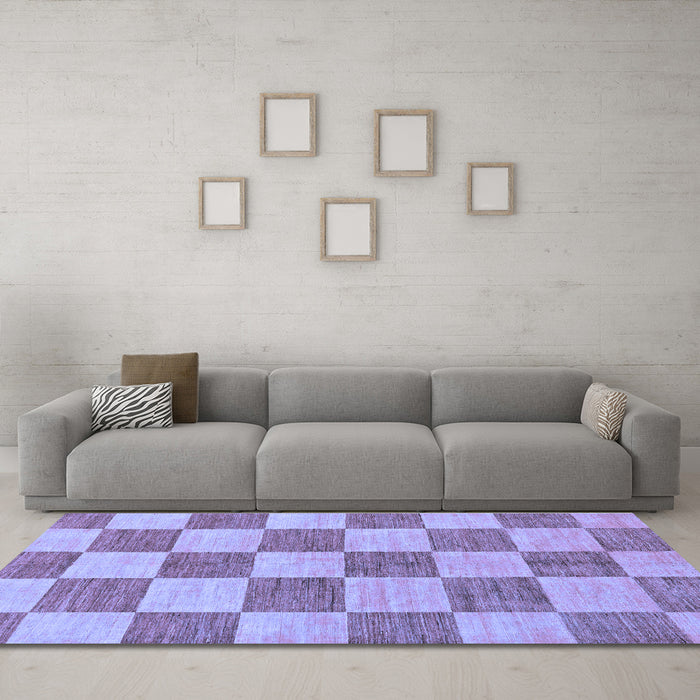Machine Washable Checkered Blue Modern Rug in a Living Room, wshabs131blu