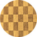 Round Machine Washable Checkered Brown Modern Rug, wshabs131brn