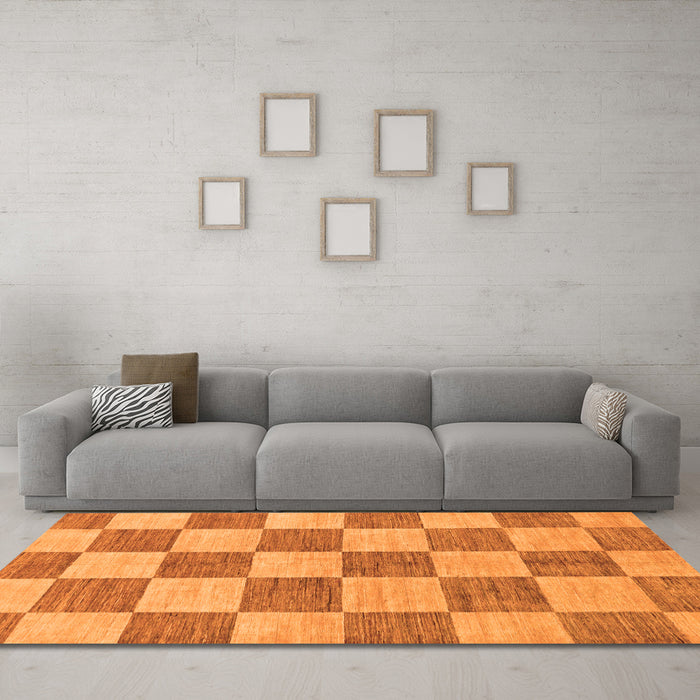 Machine Washable Checkered Orange Modern Area Rugs in a Living Room, wshabs131org