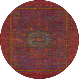 Round Machine Washable Abstract Brown Red Rug, wshabs1320
