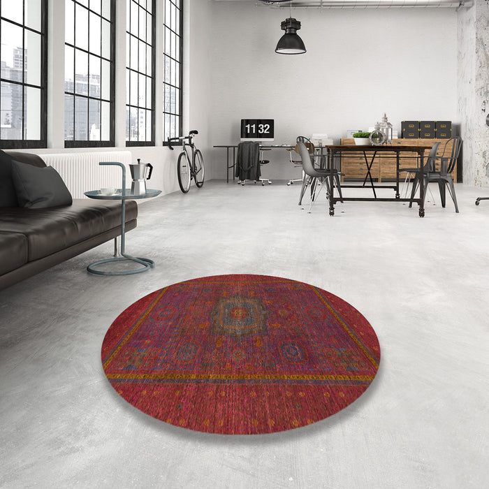 Round Abstract Brown Red Modern Rug in a Office, abs1320