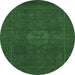 Round Machine Washable Abstract Emerald Green Modern Area Rugs, wshabs1320emgrn