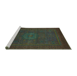 Sideview of Machine Washable Abstract Turquoise Modern Area Rugs, wshabs1320turq