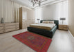 Abstract Brown Red Modern Rug in a Bedroom, abs1320