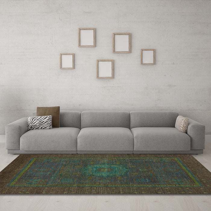 Machine Washable Abstract Turquoise Modern Area Rugs in a Living Room,, wshabs1320turq